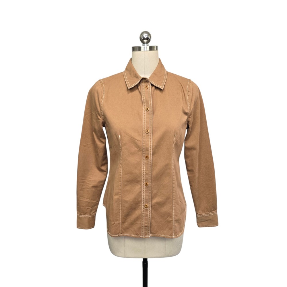 Madewell Fitted Button Down Shirt Size 2 Camel Brown Contrast Stitch Cotton